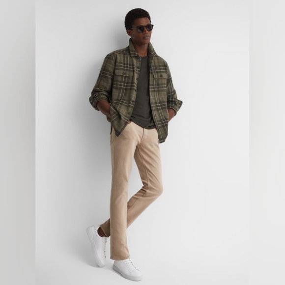 Paige - Wilbur Cotton Checked Twin Pocket Overshirt in Dusty Pine - Size M - Picture 2 of 10